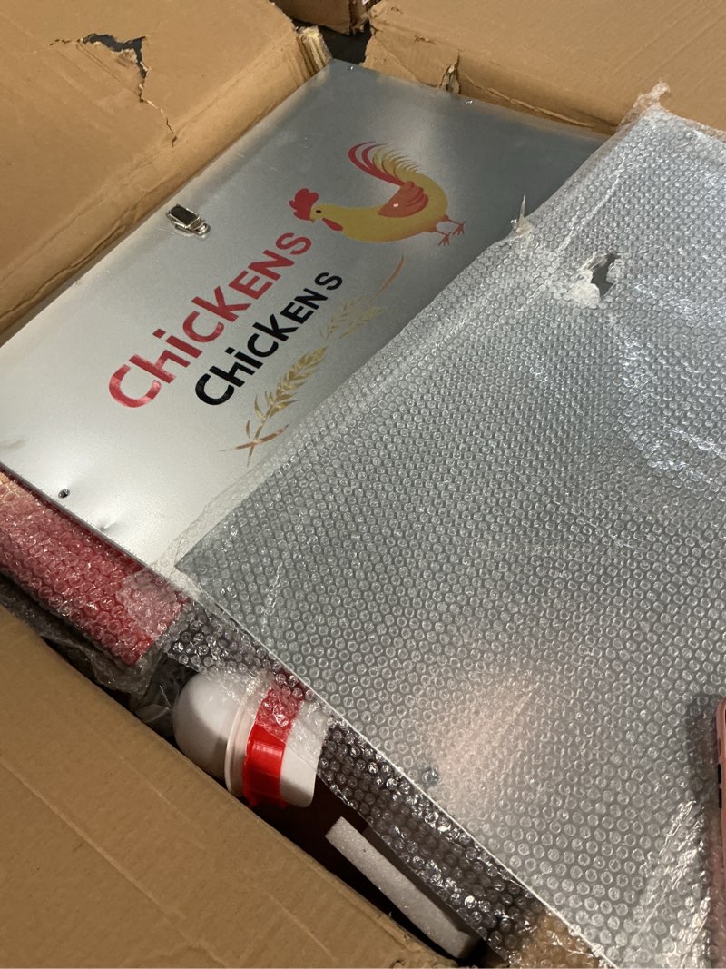 Condition photo showing Good Condition for GOFEI 10-Port Metal Chicken Feeder Box – 85-120LBS Large Galvanized Chicken Feed Storage Container with Anti-Spill Lid & Mounting Option, No Waste Chicken Feeder for Outdoor Poultry Use