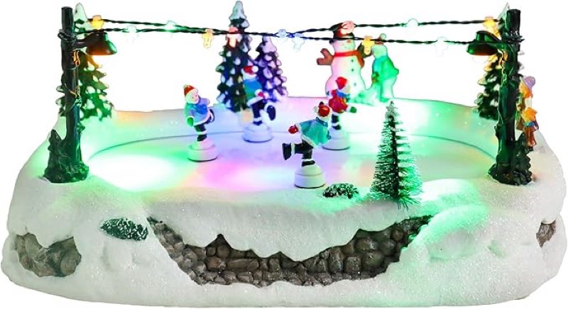 dream garden christmas village house, animated skating rink with rotating kids and colorful lights musical christmas collectible buildings for home table holiday display