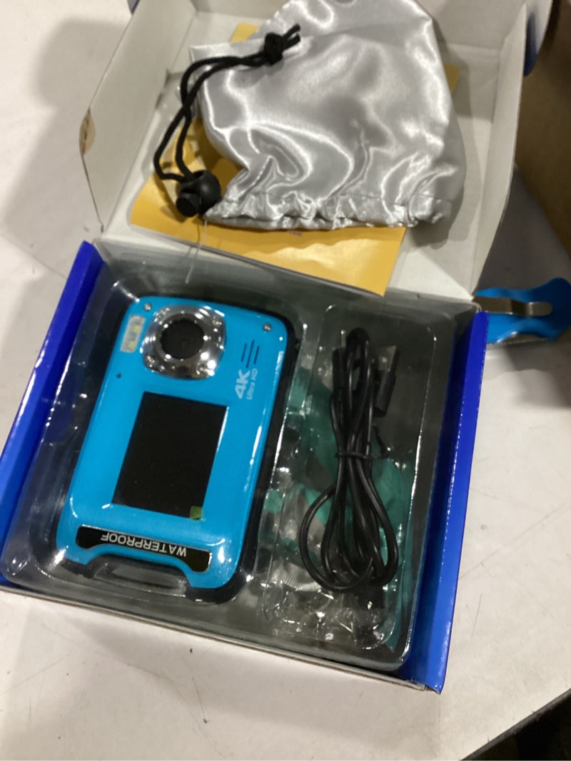 Condition photo showing Good Condition for Underwater Camera 4K 48MP Autofocus Selfie Dual Screen Waterproof Camera with Floating Strap and 32GB Card, 17FT Compact Waterproof Digital Camera, Fill Light Underwater Camera for Snorkeling