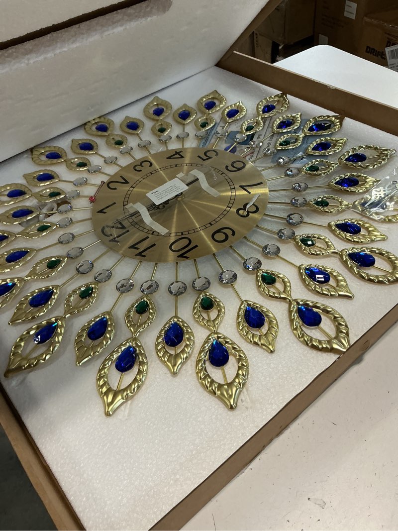 Condition photo showing Good Condition for 24.0 inch gold large wall clocks for living room decor,elegant 3d modern wall clock with dial arabic numberals non-ticking silent big wall clocks,diamond round home decoration kitchen clocks gold 24.0 inch