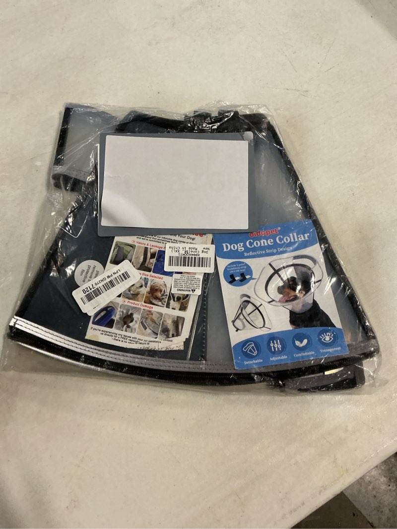 Condition photo showing Good Condition for extended dog cone to stop licking, adjustable depth, transparent recovery collar for large medium dogs, soft e-collar after surgery neuter with reflective strip for night visibility xxl black xxl(neck:20.5"-23.5")
