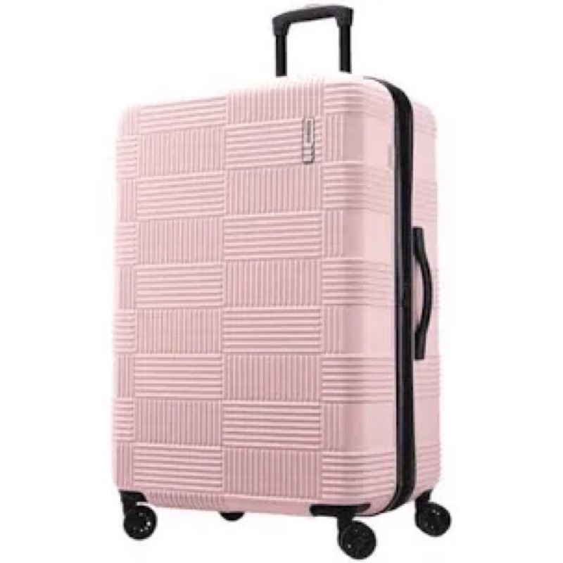american tourister nxt hardside large checked spinner suitcase baby pink