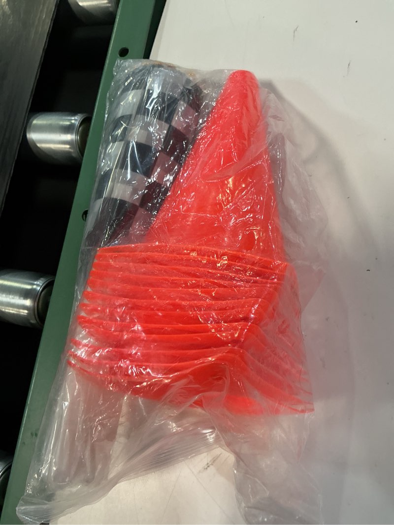 Condition photo showing Good Condition for mini traffic cones?with hole on top?with racing checkered flags, sports safety cones for soccer cones and basketball practice equipment - mini orange cones for soccer practice and small driving practice cones.race car birthday party supplies, kids gift. (12pcs cones) 36pcs