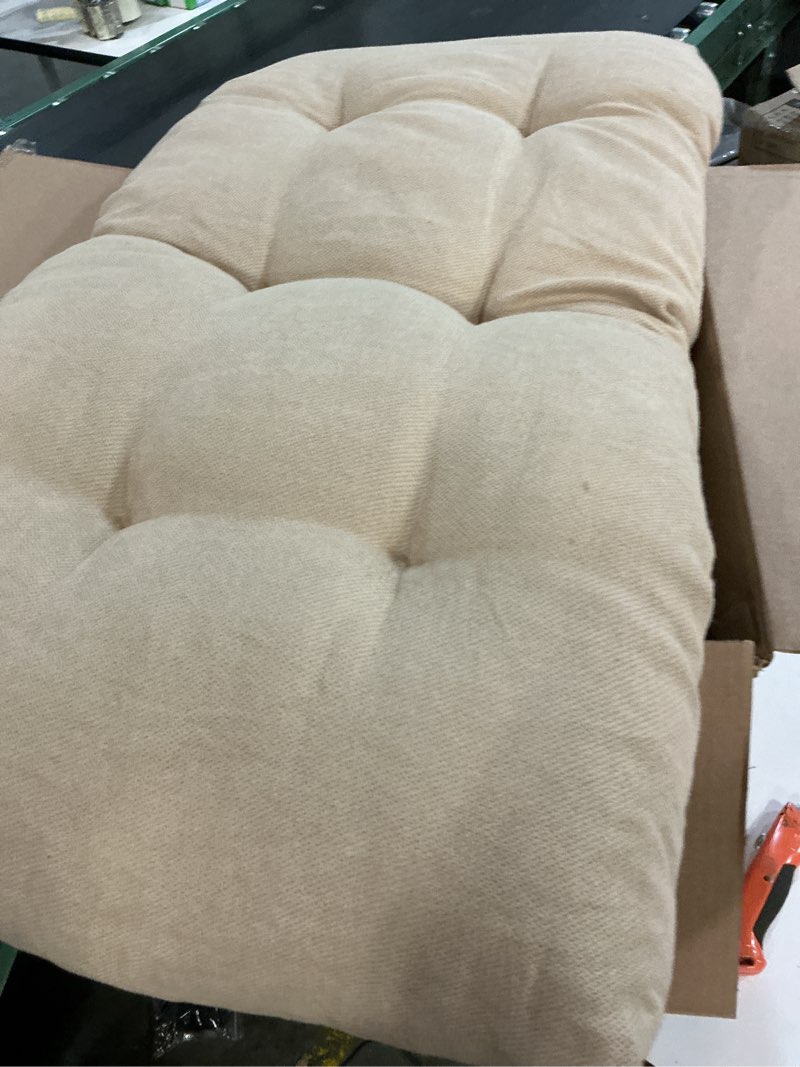 Condition photo showing As Is for Pillow Perfect Pompeii Solid Indoor/Outdoor Wicker Patio Sofa/Swing Cushion Tufted, Weather and Fade Resistant, 18.5" x 44", Beige Beige 18.5" x 44" Beige Solid