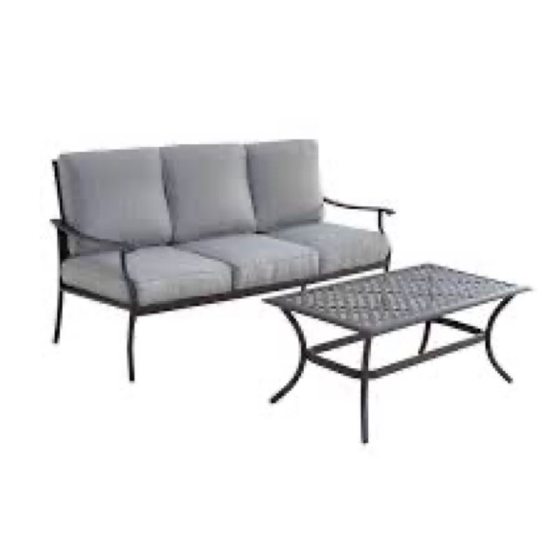 Festival Depot 2Pcs Conversation Set Metal Patio Sofa with Thick Cushions and Coffee Table Outdoor Furniture for Deck Garden (Grey)