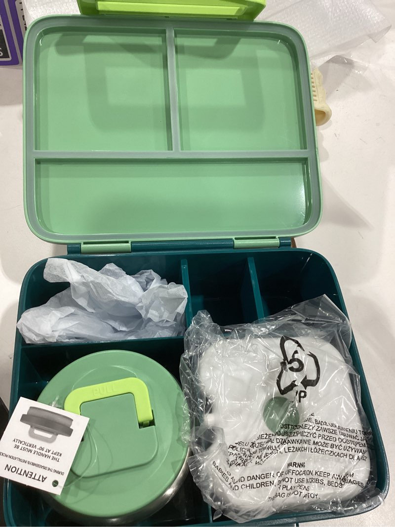 Condition photo showing Good Condition for Bento Lunch Box for Kids with 8oz Soup Thermo Leak-Proof Lunch Food Containers with Snack Sauce Container for Kid Girls Boys to School, Green Pure Green