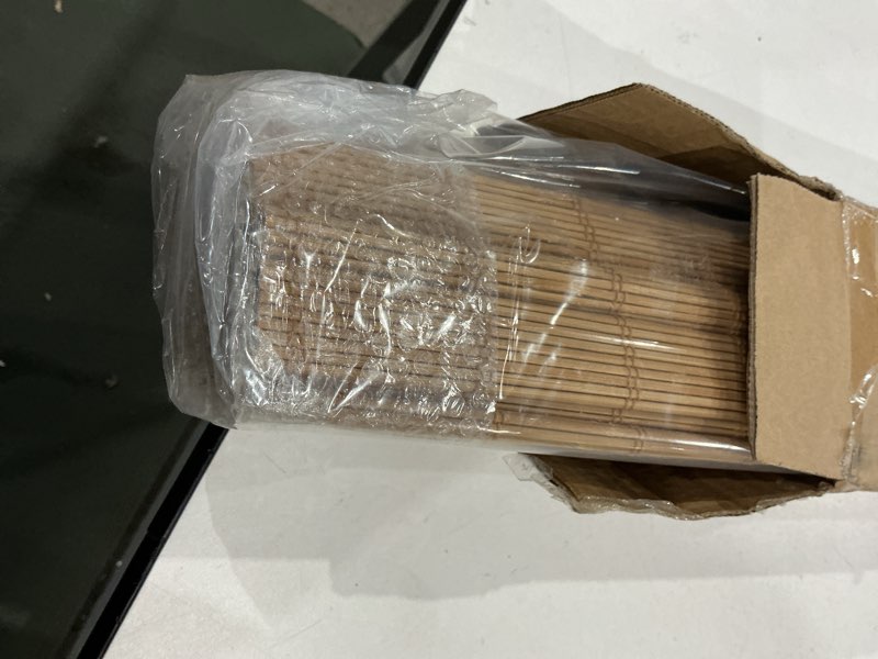 Condition photo showing Good Condition for cordless bamboo roman shades for windows, 100% blackout backing fabric for light blocking, 20" w × 64" h - papara carbon blackout - papara carbon 20" w × 64" h
