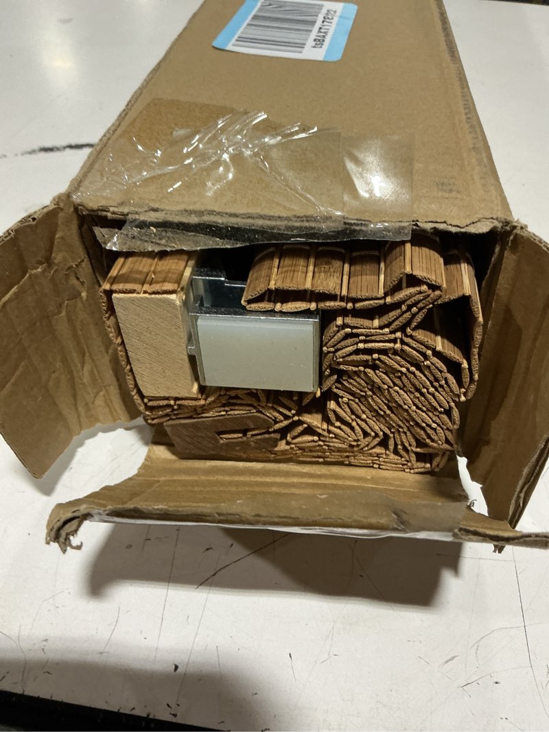 Condition photo showing Good Condition for lazblinds no tools no drill cordless bamboo roman shades, light filtering window treatment, roll up bamboo blinds for windows 30'' w x 64'' h, brown light filtering-brown206 30" w × 64" h