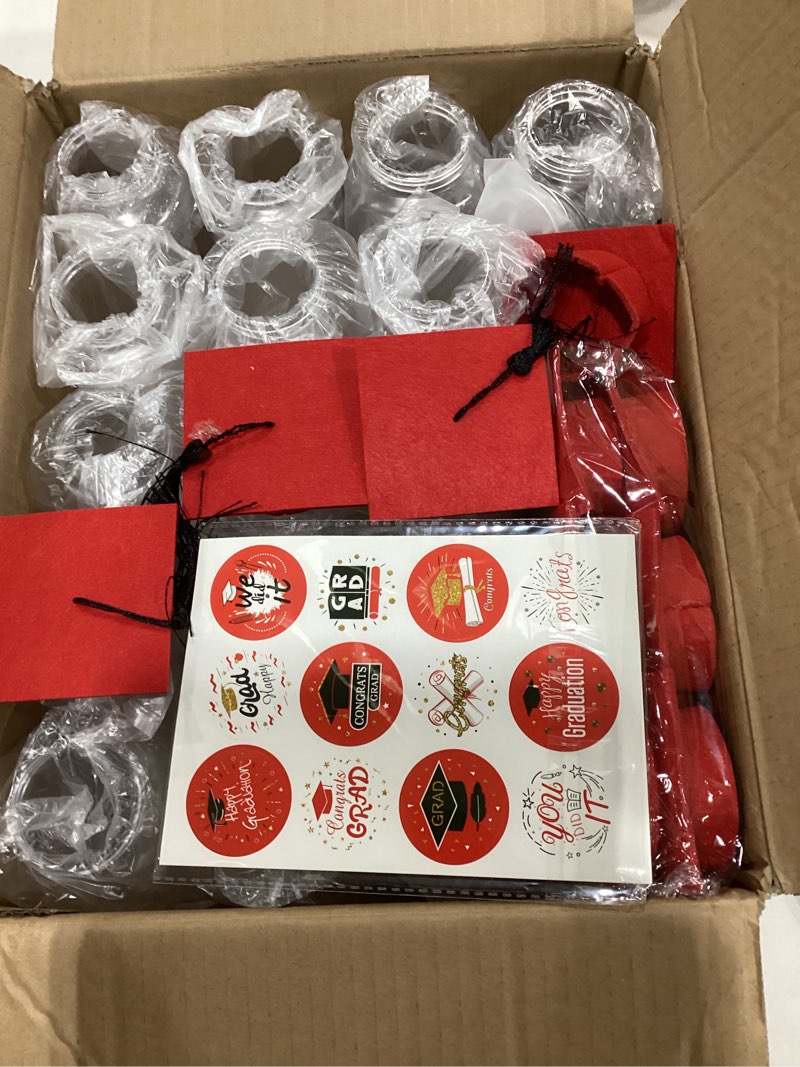 Condition photo showing As Is for Boao 16 Sets Graduation Table Decoration Set with LED Light up Graduation Decorations for Class of 2025, Graduation Jar, Felt Graduation Hat and Stickers for High School College Graduation(Black)