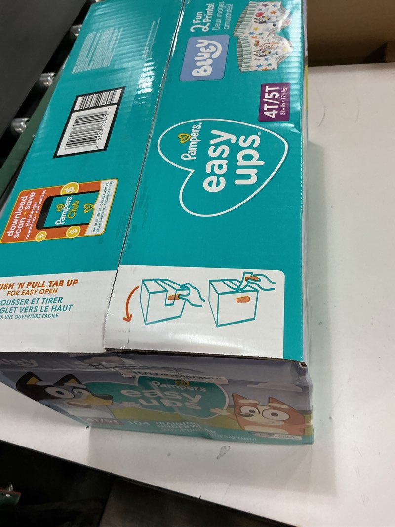 Condition photo showing New/Like New for Pampers Training Pants - Easy Ups Boys & Girls Bluey - Size 4T-5T, 104 Count, Children's Potty Underwear (Packaging May Vary) 4T-5T 104