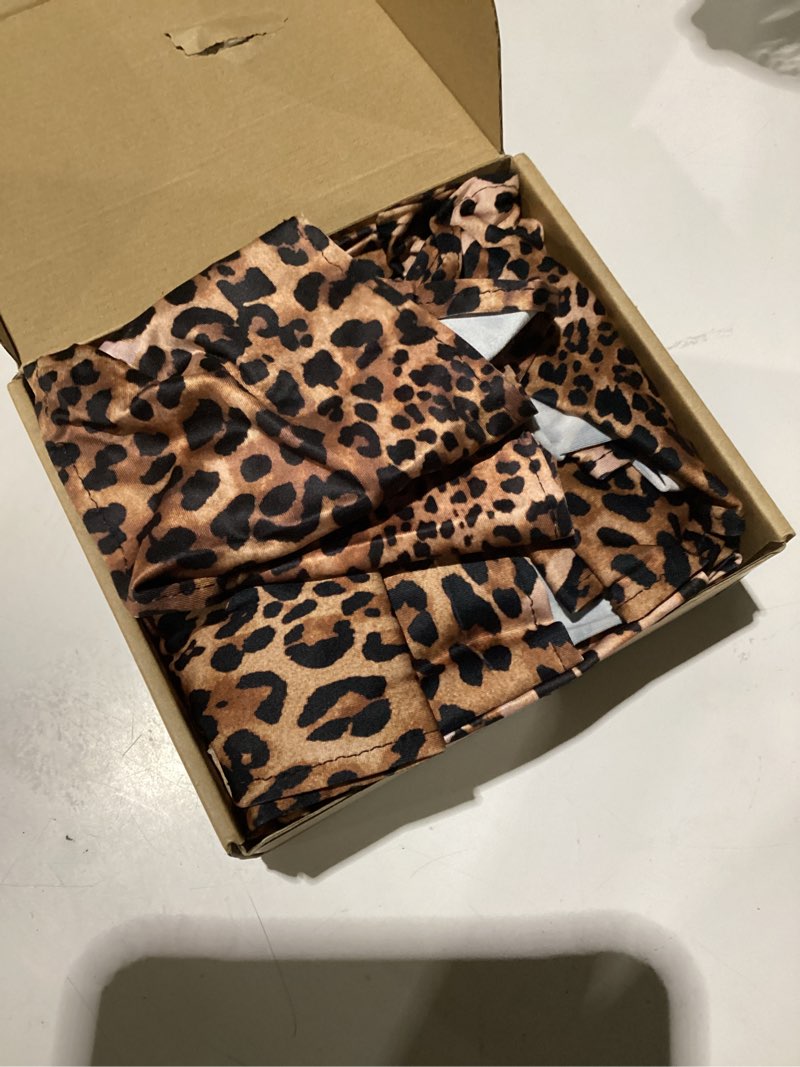 Condition photo showing Good Condition for 24 pcs leopard print spandex chair bands animal print elastic chair sashes bow polyester cheetah chair cover bands ties without buckle for animal safari jungle theme party birthday decorations