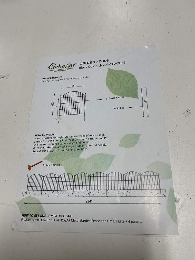 Condition photo showing New/Like New for (Similar )10 Panels No Dig Decorative Garden Fence with Gate - 40 in (H) x 23.6 ft (L), Dog Fence Outdoor for Yard, Rustproof Metal Animal Barrier Ground Stakes Fencing for Garden, Patio, Flower Bed 10 Pack - 40 in (H) x 23.6 ft (L) with Gate