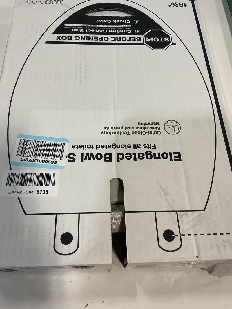 Condition photo showing New/Like New for kohler k-20110-0 brevia elongated toilet seat with grip-tight bumpers, quiet-close seat, quick-attach hardware, white