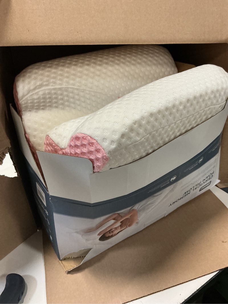 Condition photo showing As Is for osteo cervical pillow for neck pain relief, hollow design odorless memory foam pillows with cooling case, adjustable orthopedic bed pillow for sleeping, support for side back sleepers