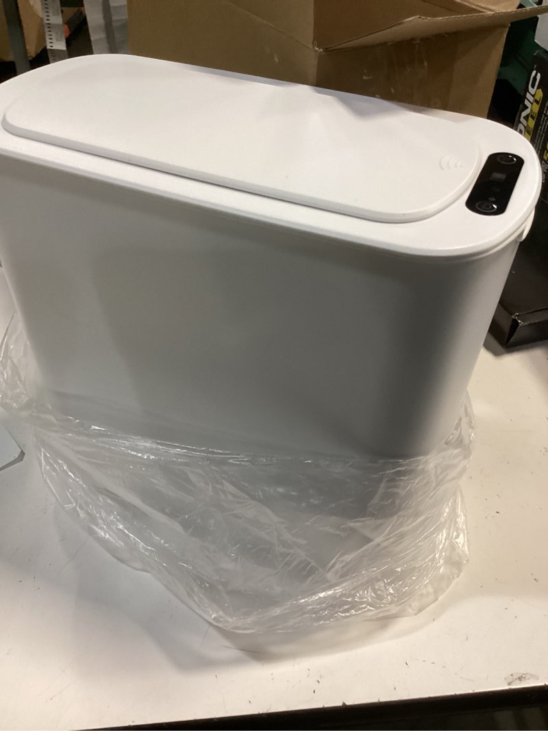 Condition photo showing Good Condition for cesun automatic motion sensor bathroom trash can with lid, 2.6 gallon touchless trash bin, smart plastic slim garbage can small white wastebasket for toilet, office, rv, bedroom, living room