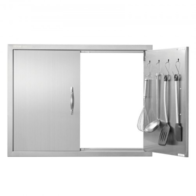 vevor bbq access door, 31w x 24h inch double outdoor kitchen door, stainless steel flush mount door, double wall vertical door with handles and hooks, for bbq island, grilling station, outside cabinet