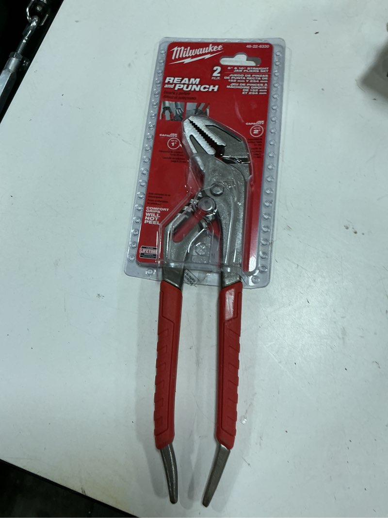Condition photo showing As Is for 6 in. and 10 in. straight-jaw pliers set (2-piece)