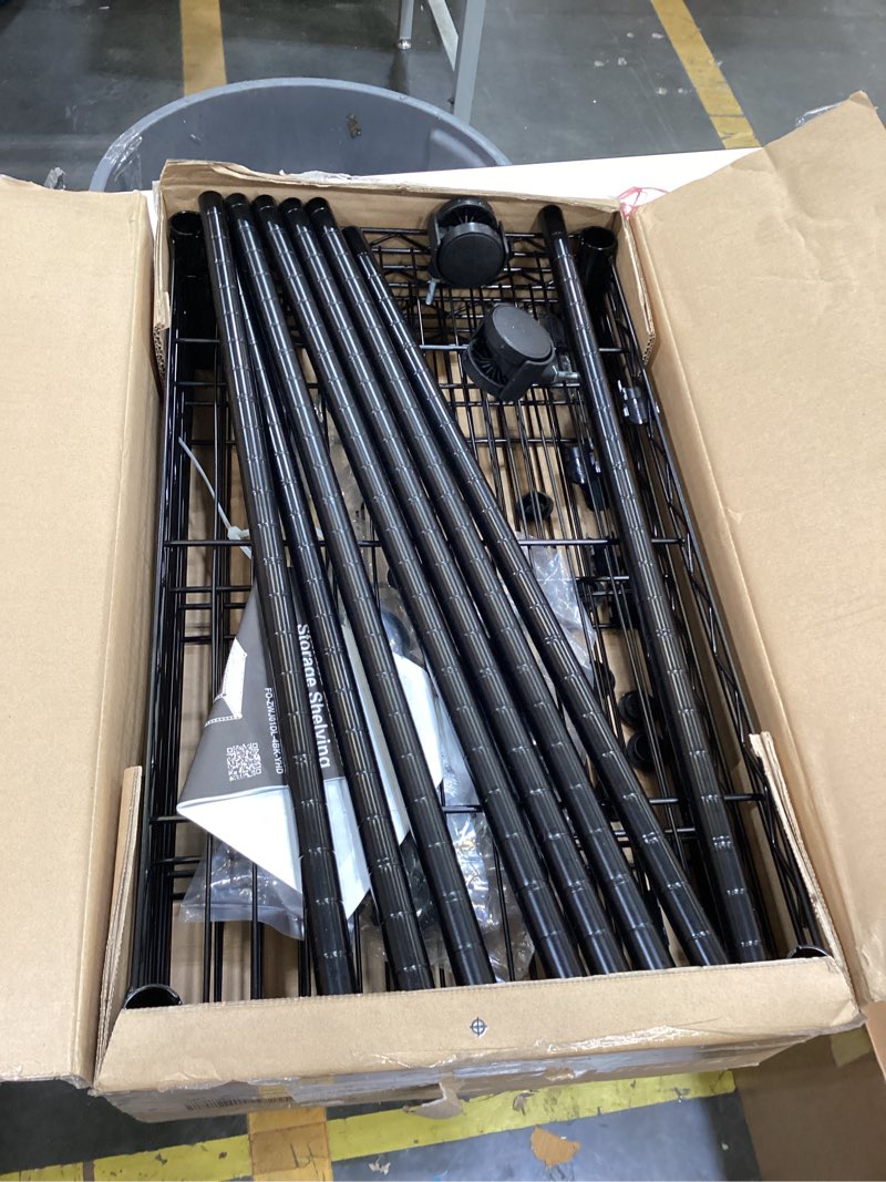 Condition photo showing Good Condition for simple deluxe 4-tier heavy duty adjustable storage shelf with wheels, 23.23”w x 17.63”d x 47.24”h, wide mobile metal shelving unit, easy assembly for living room, office,black black 4-tier, 23.23”w x 17.63”d x 47.24”h