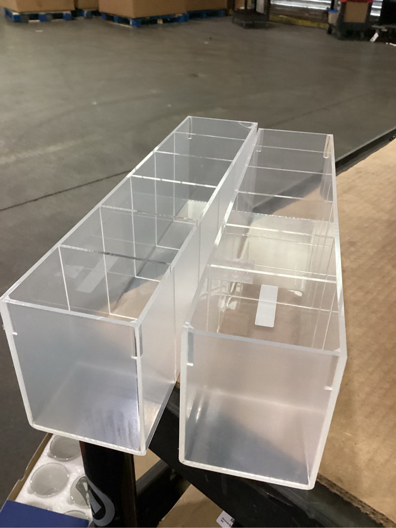 Condition photo showing Good Condition for 2 pack acrylic makeup brush holder 6 compartments pencil organizer cup pencil holder for desk pen organizer storage pen holder for accessories cosmetic brushes office bathroom kitchen supplies (clear)