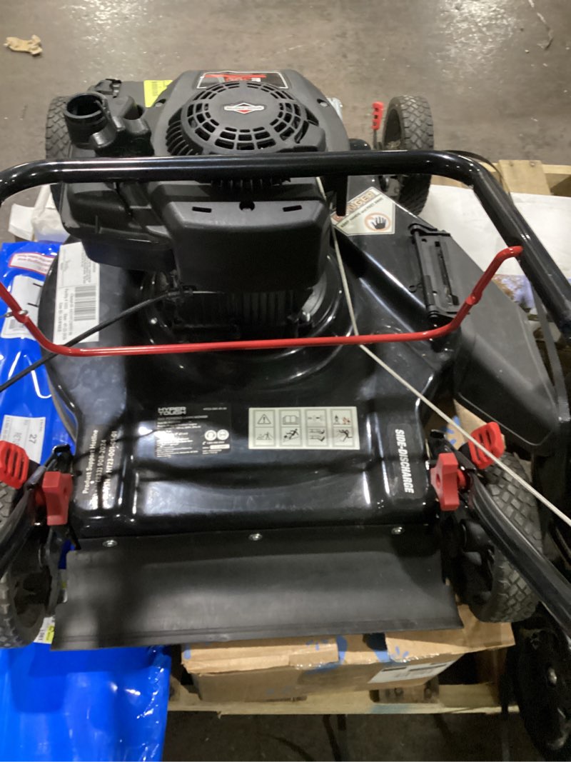 Condition photo showing As Is for hyper tough 20" 125cc gas powered walk-behind push lawn mower with briggs & stratton engine, black