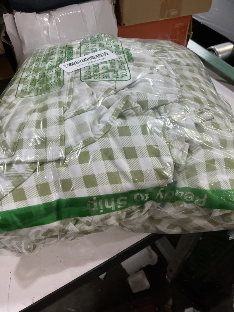 Condition photo showing Good Condition for Gingham King Sheet Set, Lightweight Super Soft Brushed Microfiber Plaid Bed Sheets with 16" Deep Pocket, 4 Piece Ruffle Farmhouse Bedroom Decor, Sage Green Sage Green King