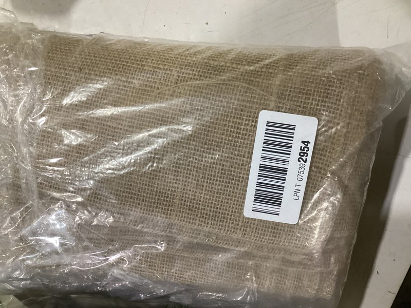 Condition photo showing Good Condition for mds® pack of 10 natural burlap table runner, 12 x 72 inch, jute vintage rustic farmhouse boho table decor for wedding reception, dining table, bridal shower, baby shower & holiday party decorations 12 x 72 inch | 10 pc natural