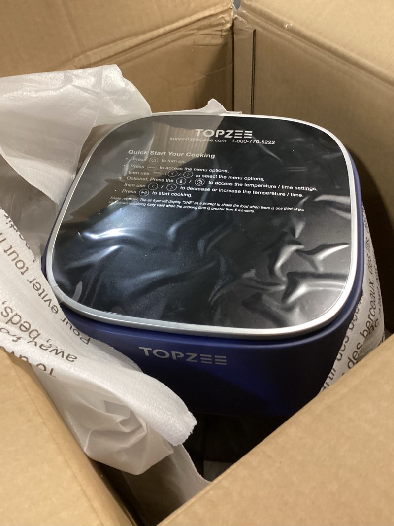 Condition photo showing Good Condition for TOPZEE Air Fryer 12-in-1, 5.5-QT Compact Large Air Fryer with 360° Hot Air Circulation, 100–400°F Precise Heat, Visible Window, 95% Less Oil, Bake, Reheat, Broil, Proof, Dark Blue