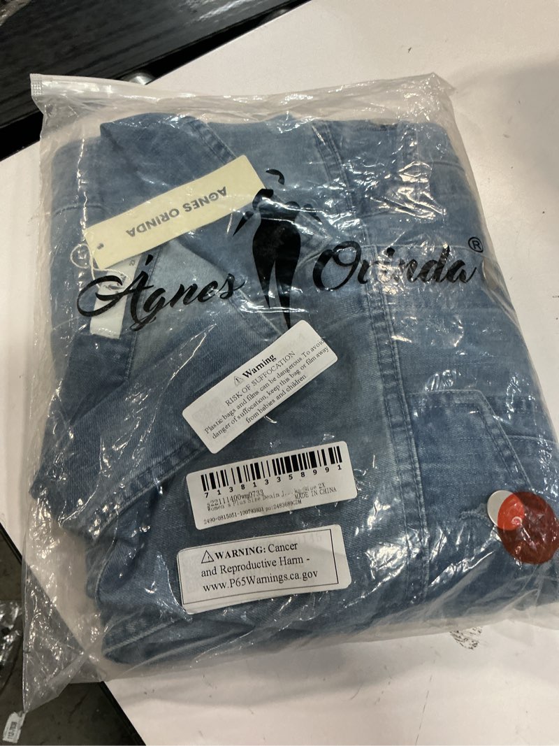 Condition photo showing Good Condition for agnes orinda women s plus size button front work crop short sleeves denim jacket 2x sky blue