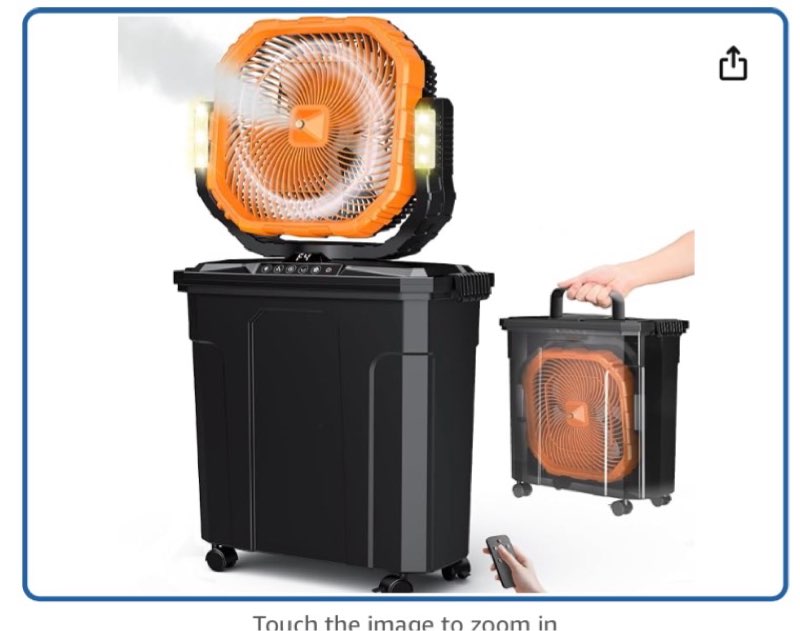 (Missing Bucket)Ausic 5 Gal 12\" Portable Misting Fan for Outside Patios, 30000mAh Outdoor Rechargeable Battery Oscillating Fan with Remote, Cooling Camping Dugout Fan with Light/Timer/Caster, Summer Essential