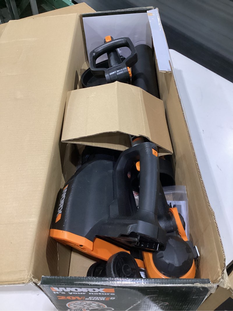 Condition photo showing Good Condition for (USED, NOT TESTED) Worx 20V String Trimmer Cordless & Edger 3.0 + Leaf Blower Cordless with Battery and Charger Turbine, Black and Orange 12\" String Timmer + Leaf Blower Combo