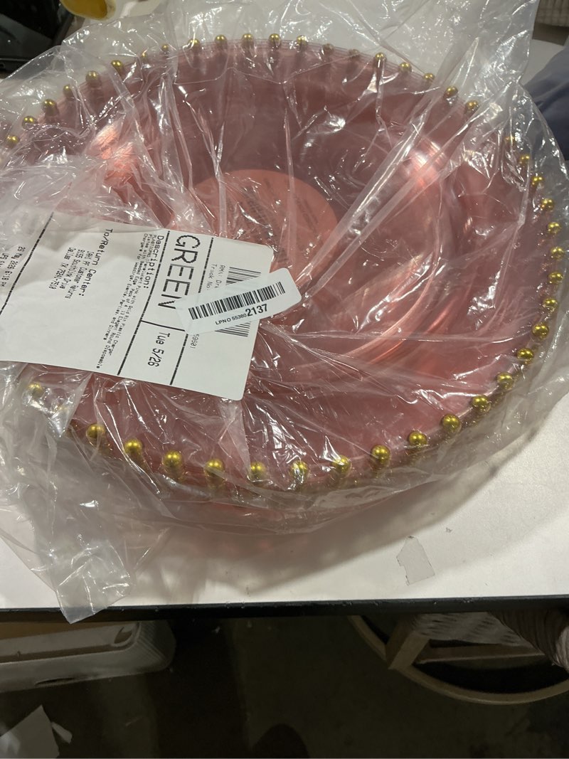 Condition photo showing Good Condition for plasticpro translucent pink with gold rim plastic charger plates with beaded edge – pack of 4 – 13" elegant round disposable chargers for weddings, events, parties, and dinners 4 translucent pink with gold rim