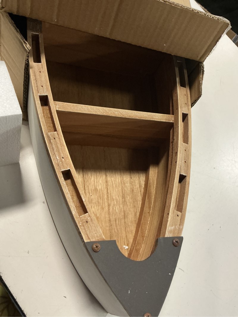 Condition photo showing Good Condition for Morning View Wood Boat Shelf Decor Wall Hanging Nautical Beach Theme Display Boat with 3 Shelves Standing Boat Shelf Wooden Boat Shelf Nautical Home Decor 31.5 Inch 31.5" High