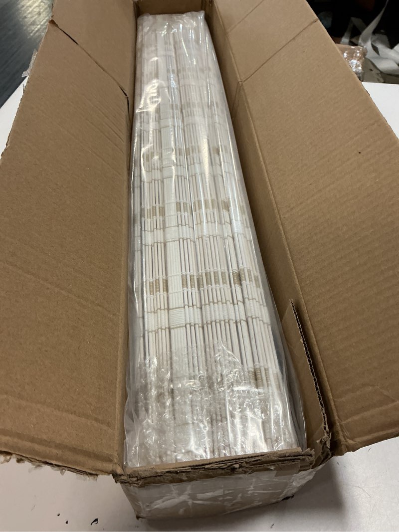 Condition photo showing New/Like New for lazblinds no tools no drill cordless bamboo roman shades, light filtering window treatment, roll up bamboo blinds for window 27'' w x 64'' h, whitewash b whitewash b 27'' w x 64'' h