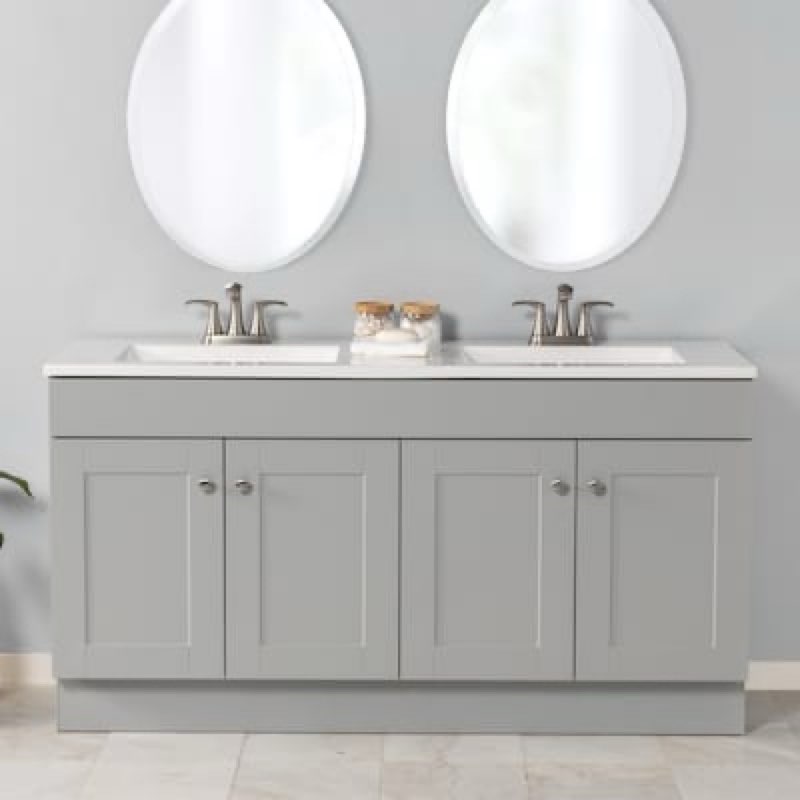 project source dover 60-in light gray double sink bathroom vanity