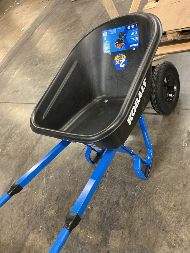 Condition photo showing As Is for kobalt 7-cu ft 2 wheel high-density poly push wheelbarrow