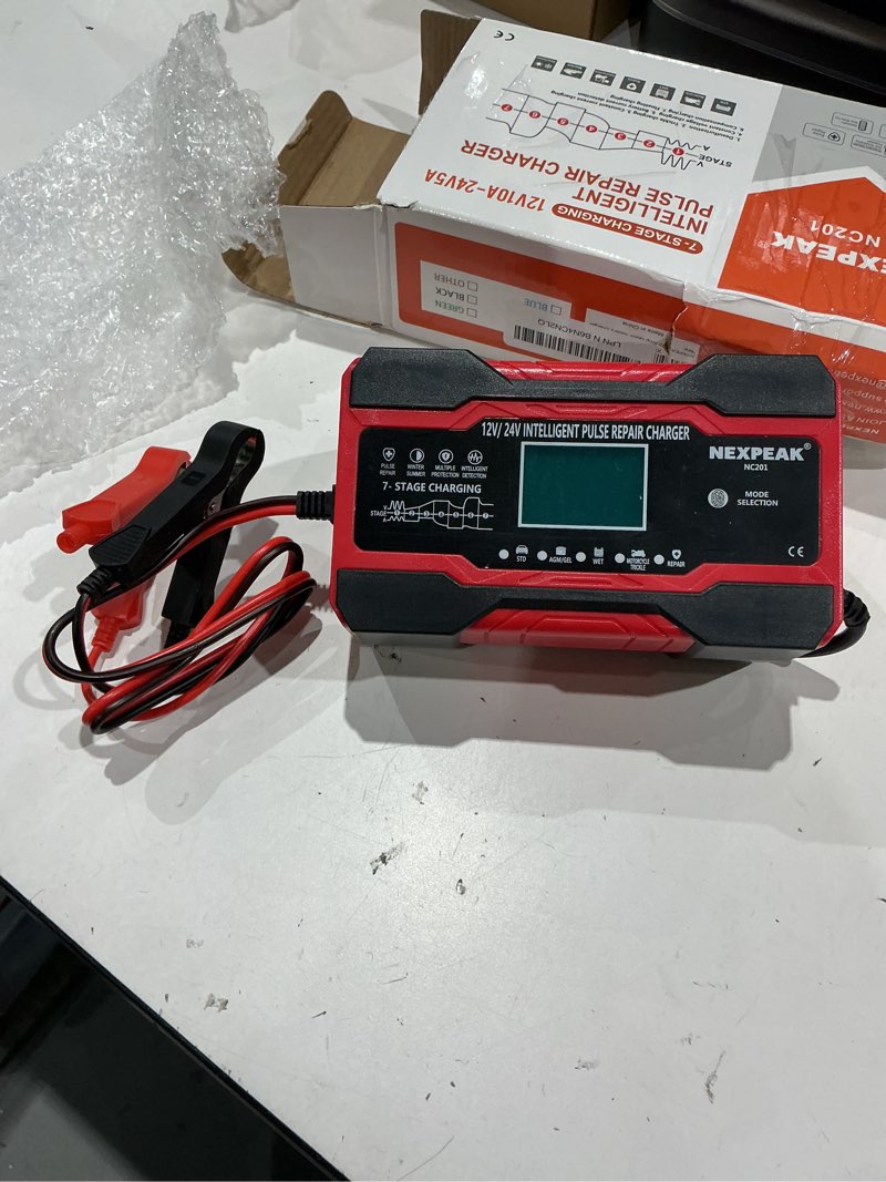 Condition photo showing Good Condition for nexpeak nc201 10-amp battery charger, smart trickle charger 12v 24v car battery charger fully automatic maintainer desulfator w/temp compensation for car truck lawn mower boat marine batteries