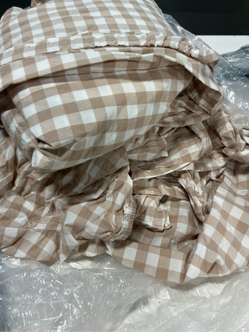 Condition photo showing Good Condition for organic crisp percale gingham sheet set, queen, cafe