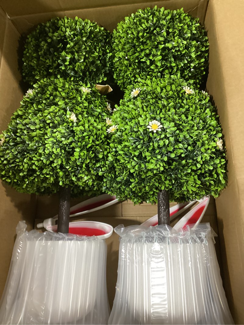 Condition photo showing New/Like New for 2pcs artificial bunny topiary tree with pot 3ft uv-resistant faux boxwood bush rabbit-shaped plants with ears & bowknot easter spring porch decor for entryways patios gardens & home accents(white) 3ft topiary trees