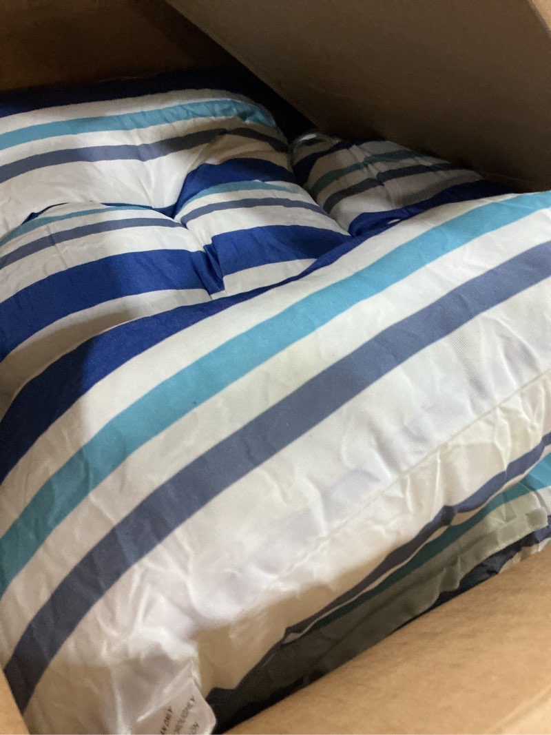 Condition photo showing Good Condition for enipate weather resistant adirondack chair cushions set of 2, high back rocking chair cushion, indoor outdoor patio tufted thicken lounge cushion seat pads new striped blue 2-pack