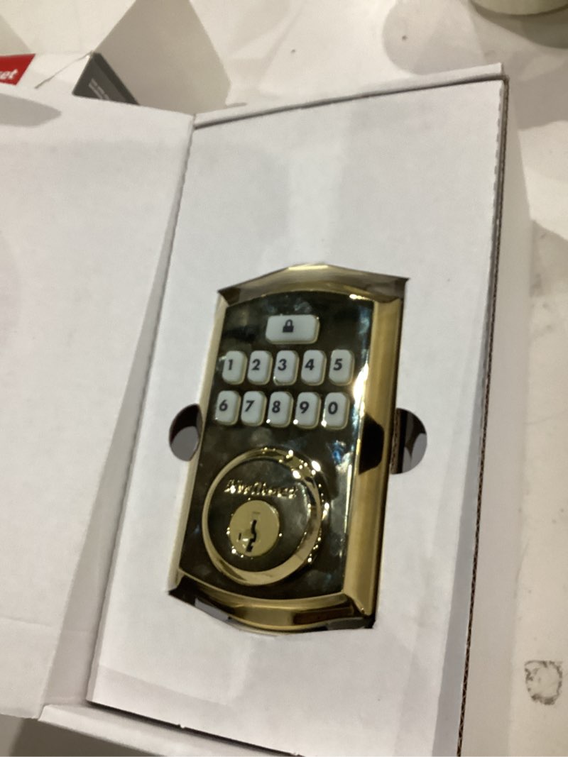 Condition photo showing As Is for kwikset smartcode polished brass metal electronic deadbolt
