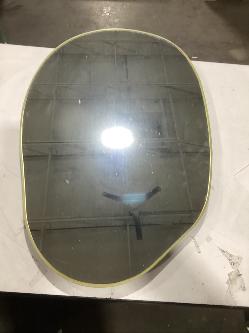 Condition photo showing As Is for DAOYIJIAJU Irregular Wall Mirror, 33.5"x20.5" Asymmetrical Mirrors for Wall, Unique Shaped Frameless Mirror, Gold Modern Abstract Mirrors for Living Room Bathroom Bedroom Entryway