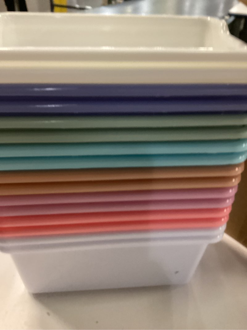 Condition photo showing New/Like New for dandat 16 pcs plastic book bins for classroom library cubby bins scoop front stackable toy storage tubs containers for school office home nursery playroom organization(pastel color)