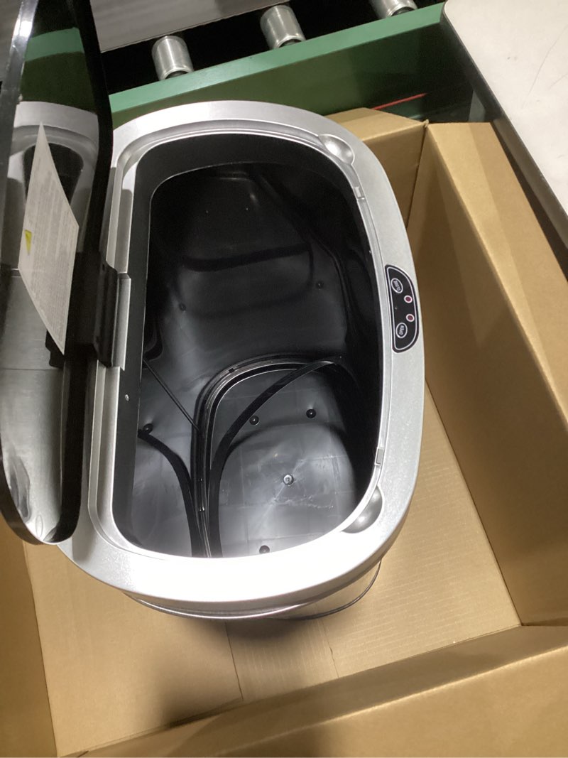 Condition photo showing As Is for FDW Garbage Can 13 Gallon 50 Liter Kitchen Trash Can for Bathroom Bedroom Home Office Automatic Touch Free High-Capacity with Lid Brushed Stainless Steel Waste Bin Silver Stainless Steel