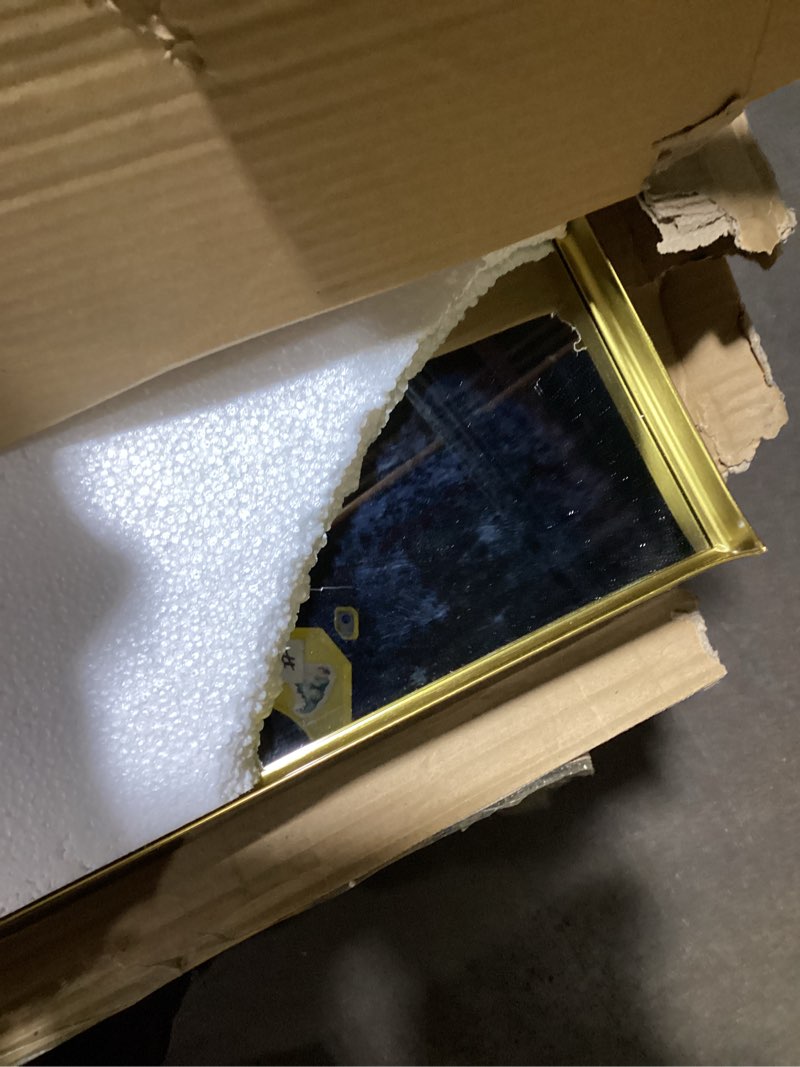 Condition photo showing As Is for circumi 18"x22" black mirror with chunky box metal frame, brushed finish rectangular bathroom mirrors for over sink, living room, entryway, tempered glass mirror for wall, vertical or horizontal chunky box frame black 22"l x 18"w
