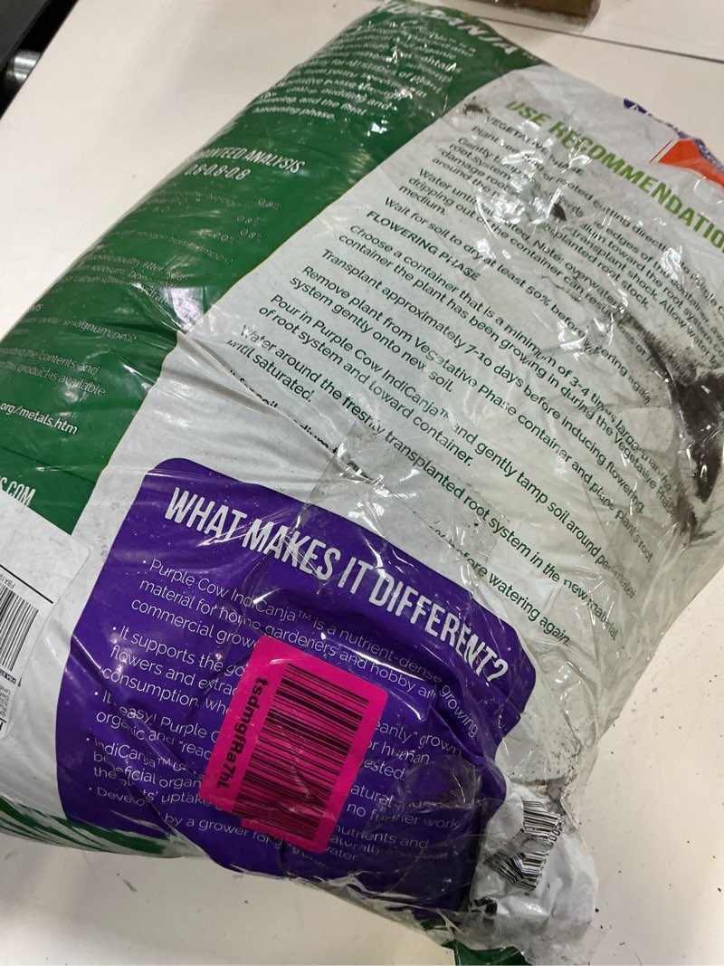 Condition photo showing As Is for Purple Cow Organics IndiCanja 1 Cubic Foot Bag, Organic Living Soil, Clean & Natural Plant Based Water Only Super Soil for Professional Indoor & Outdoor Growers
