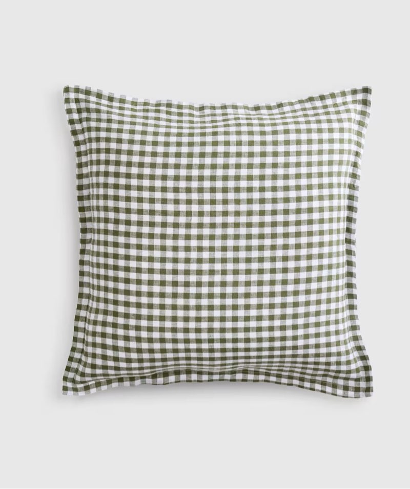 quince european linen gingham euro sham 26”x26” mist