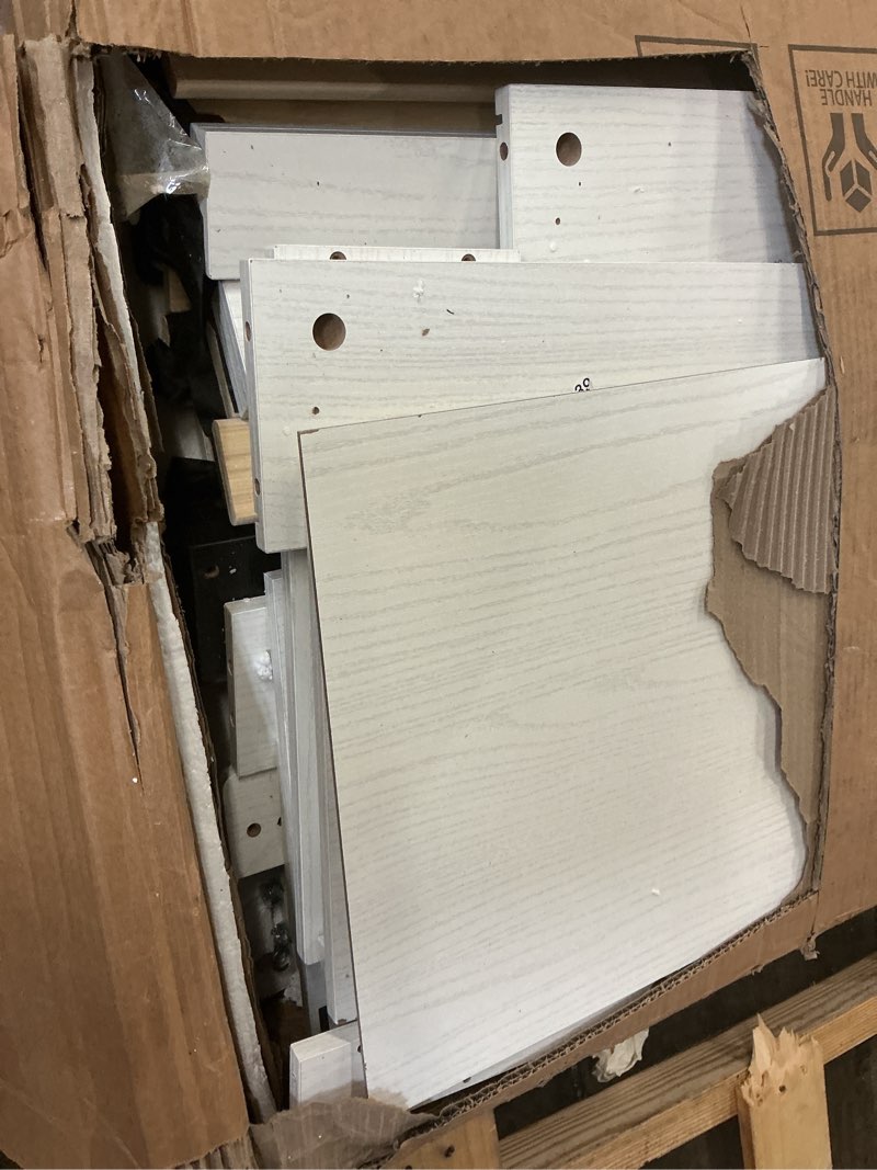 Condition photo showing As Is for farmhouse queen bed frame with 51 inch tall headboard,wood platform bed frame 2 wooden storage drawe