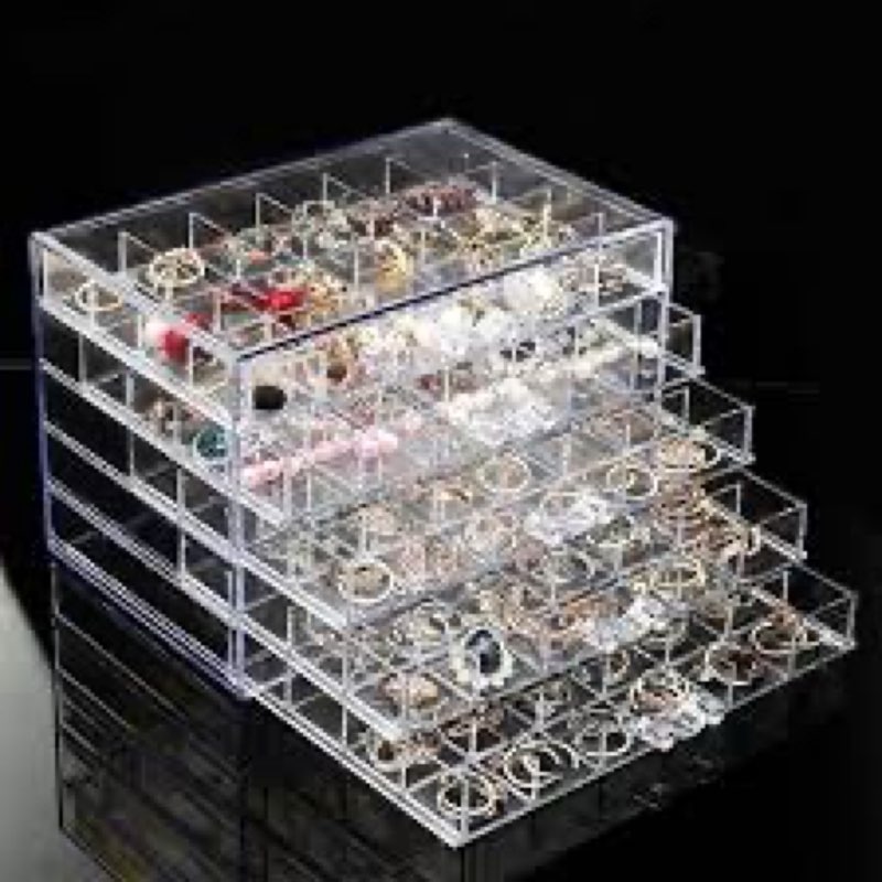 YUFONG Earring Storage Box Organizer, Acrylic Jewelry Storage Box Holder 5 Drawers Transparent Jewel