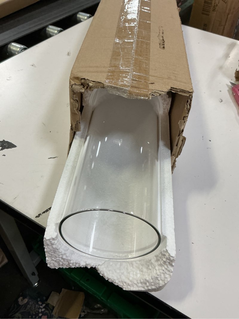 Condition photo showing Good Condition for patio heater glass tube replacement with rubber ring, 49.5? tall 4? diameter, quartz glass tube fit four-sided pyramid flame outdoor heaters compatible with hiland, fire sense