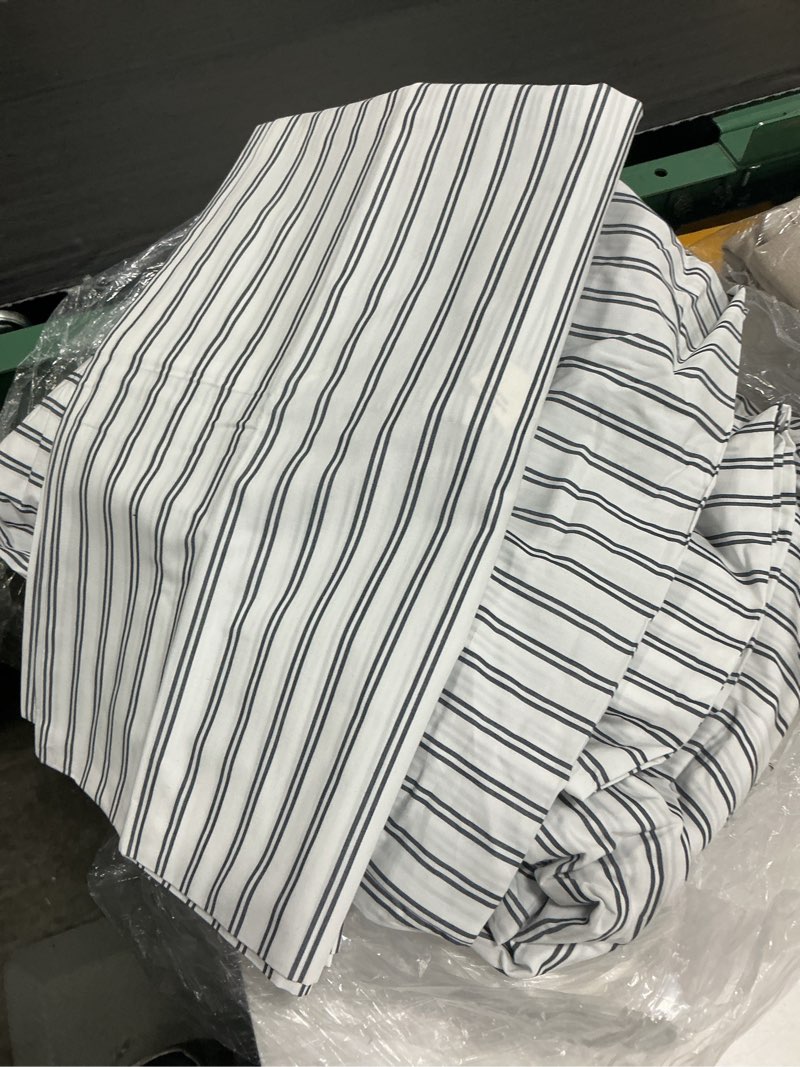 Condition photo showing As Is for quince european linen sheet set king pencil stripe 